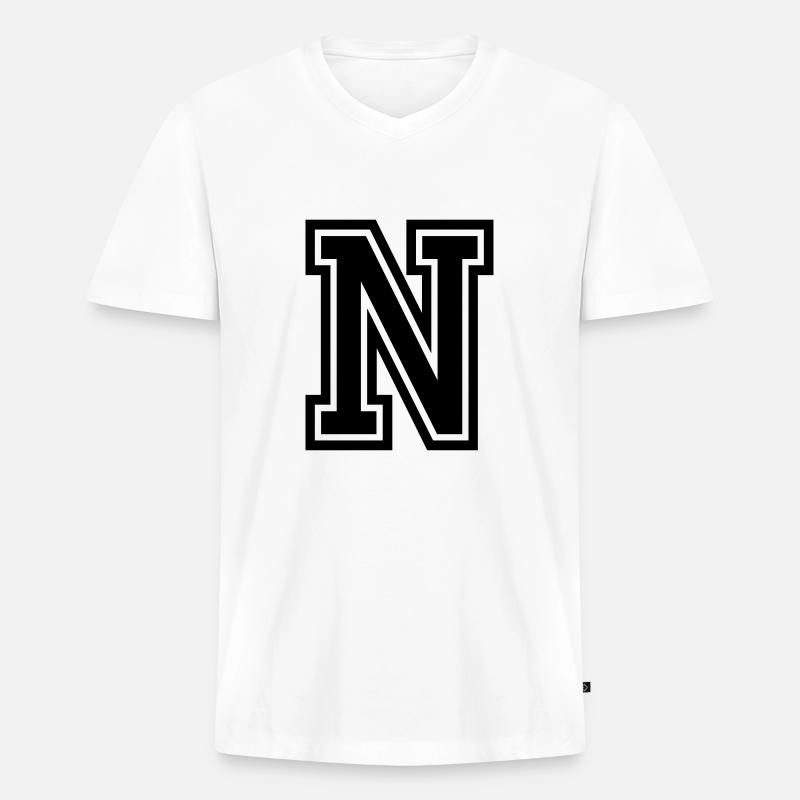 N - Männer Premium Bio T-Shirt mit V-Ausschnitt - Weiß