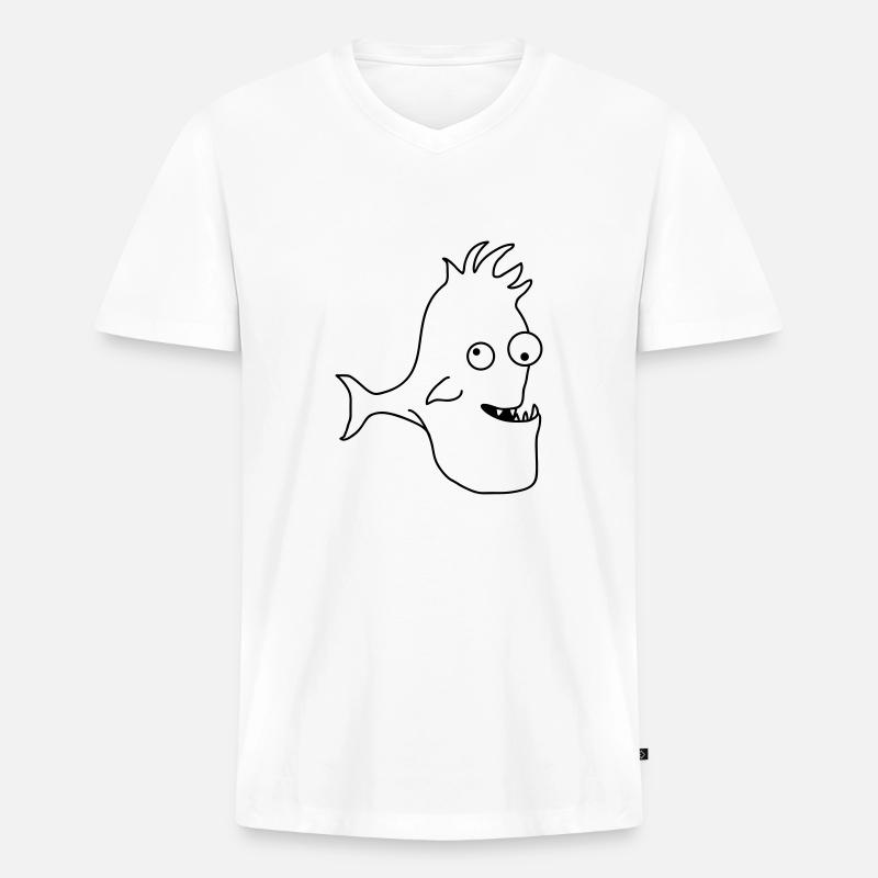 Stupid Crazy Comic Fish - Männer Premium Bio T-Shirt mit V-Ausschnitt - Weiß