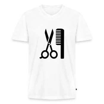 Friseur - Männer Premium Bio T-Shirt mit V-Ausschnitt - Weiß - Vorne - Nico (187cm)