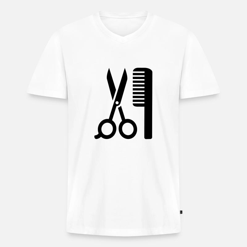 Friseur - Männer Premium Bio T-Shirt mit V-Ausschnitt - Weiß