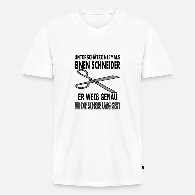 Schneider Spruch Sprüche Schere - Männer Premium Bio T-Shirt mit V-Ausschnitt - Weiß