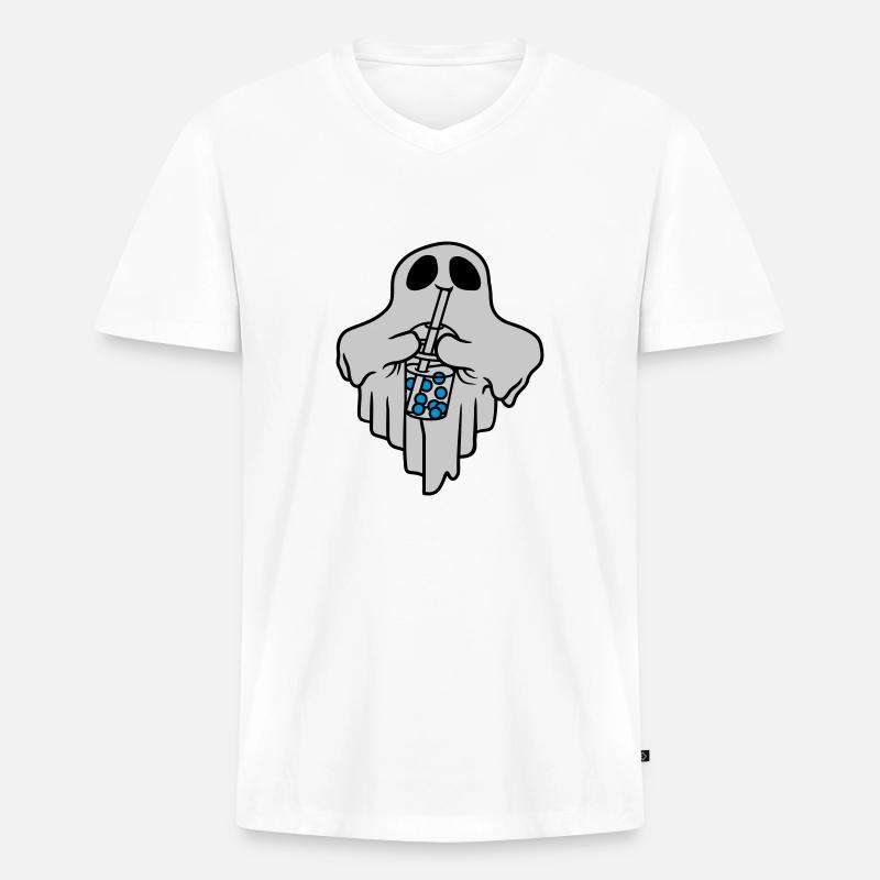 Bubble Tea trinkender Geist - Männer Premium Bio T-Shirt mit V-Ausschnitt - Weiß