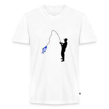 Angler - Männer Premium Bio T-Shirt mit V-Ausschnitt - Weiß - Vorne - Nico (187cm)