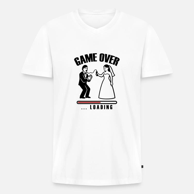 Game Over Loading Hochzeit - Männer Premium Bio T-Shirt mit V-Ausschnitt - Weiß