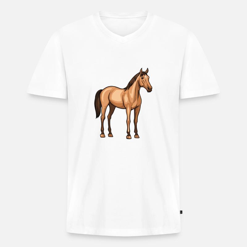 Pferd - Männer Premium Bio T-Shirt mit V-Ausschnitt - Weiß