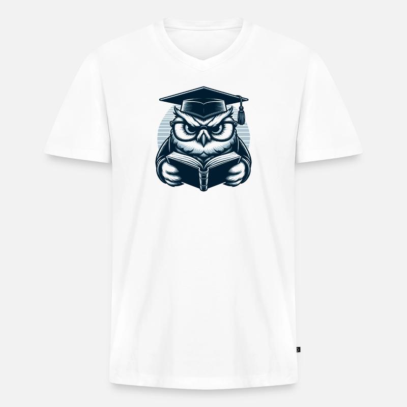 Lesende Eule - Männer Premium Bio T-Shirt mit V-Ausschnitt - Weiß