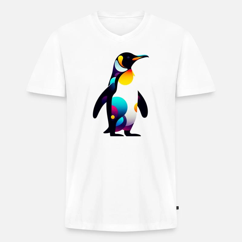 Pinguin - Männer Premium Bio T-Shirt mit V-Ausschnitt - Weiß
