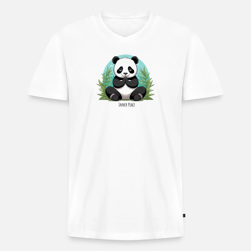 Inner Peace – Meditierender Panda - Männer Premium Bio T-Shirt mit V-Ausschnitt - Weiß
