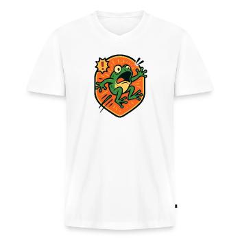 Panikfrosch-Abzeichen - Männer Premium Bio T-Shirt mit V-Ausschnitt - Weiß - Vorne - Nico (187cm)