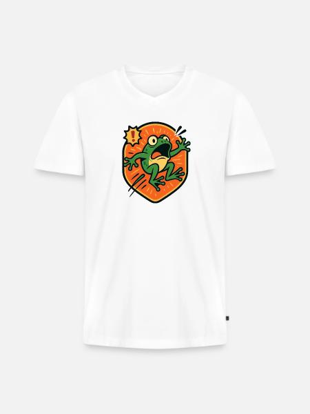 Panic Frog badge - Men's Premium Organic T-shirt with V-neck - white