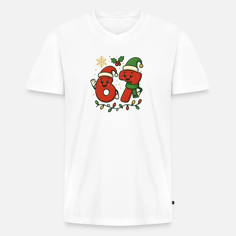 Fröhlicher Brainrot - Männer Premium Bio T-Shirt mit V-Ausschnitt - Weiß