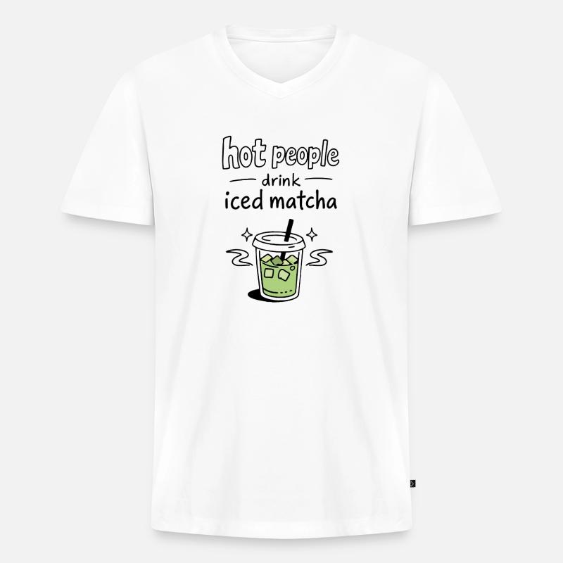 Hot People Drink Iced Matcha Statement - Männer Premium Bio T-Shirt mit V-Ausschnitt - Weiß