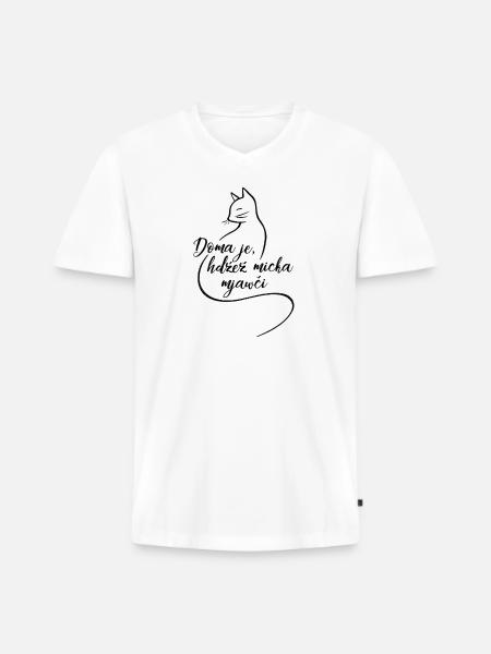 Doma je, hdźež micka mjawči. - Men's Premium Organic T-shirt with V-neck - white