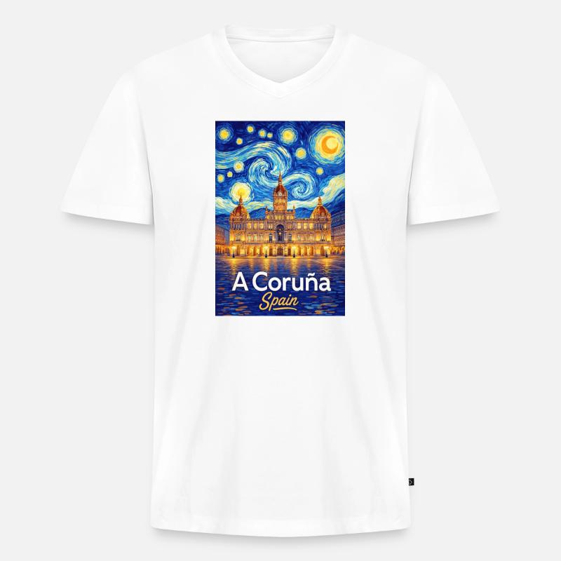 A Coruna Spain - Männer Premium Bio T-Shirt mit V-Ausschnitt - Weiß