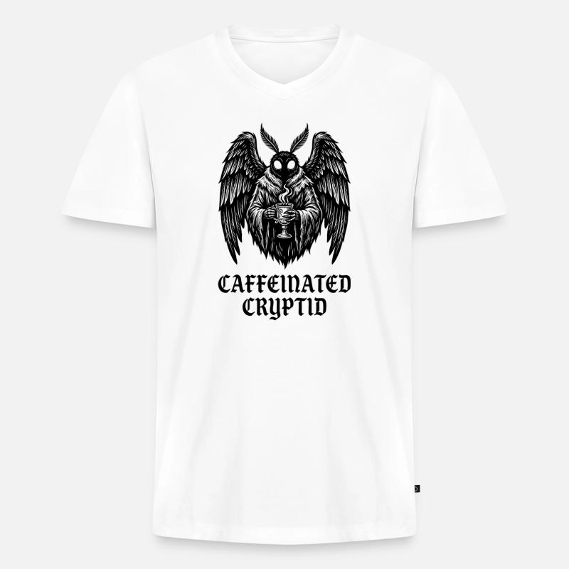 Koffeinhaltiger Kryptid-Mottenmann-Kaffee - Männer Premium Bio T-Shirt mit V-Ausschnitt - Weiß