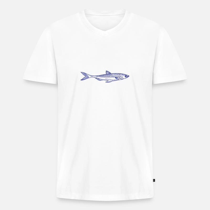 Fisch - Männer Premium Bio T-Shirt mit V-Ausschnitt - Weiß