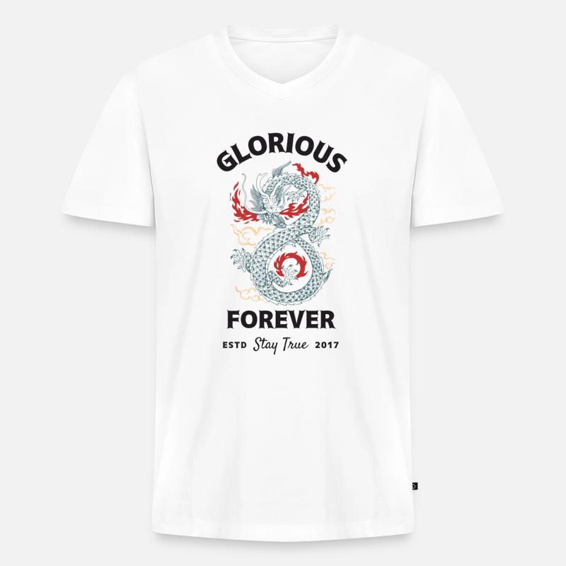 Glorious Forever_Dragon - Männer Premium Bio T-Shirt mit V-Ausschnitt - Weiß