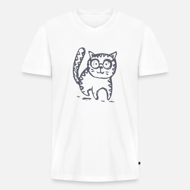 Katze - Männer Premium Bio T-Shirt mit V-Ausschnitt - Weiß