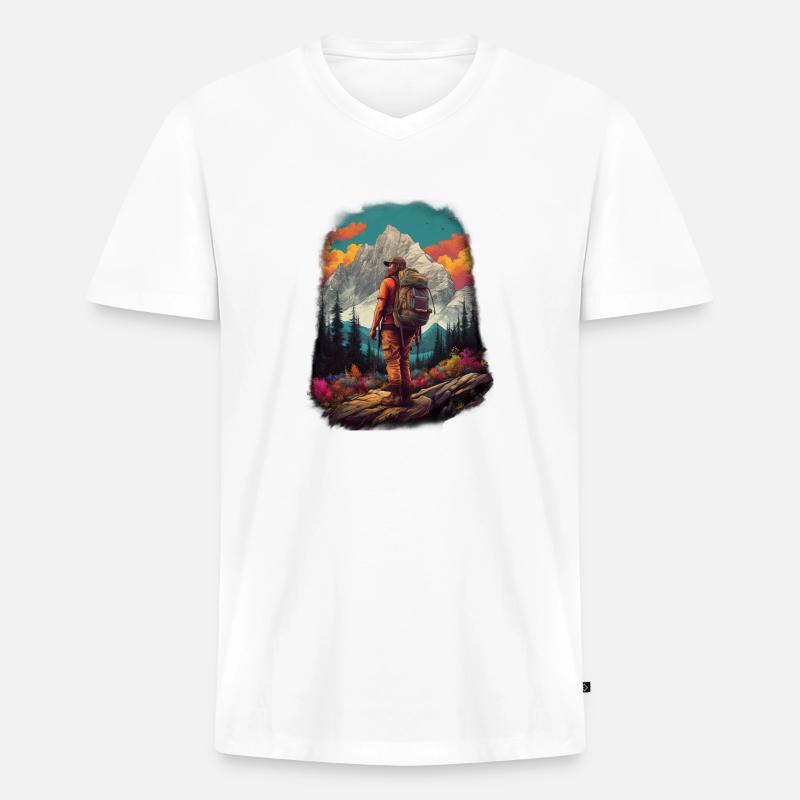 Wanderer 01 - Männer Premium Bio T-Shirt mit V-Ausschnitt - Weiß