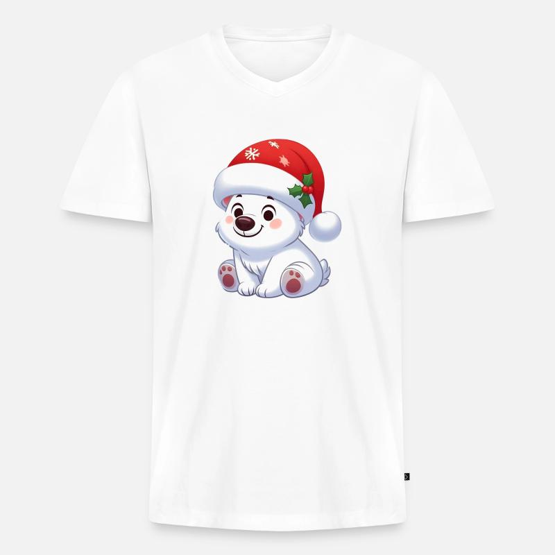 Eisbär 13 - Männer Premium Bio T-Shirt mit V-Ausschnitt - Weiß