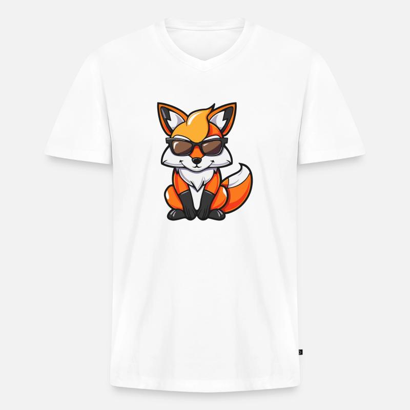 Fuchs Comic Cool - Männer Premium Bio T-Shirt mit V-Ausschnitt - Weiß