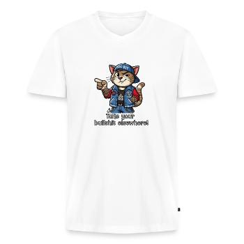 Take your bullshit elsewhere! - Men's Premium Organic T-shirt with V-neck - white - Front - Nico (187cm)