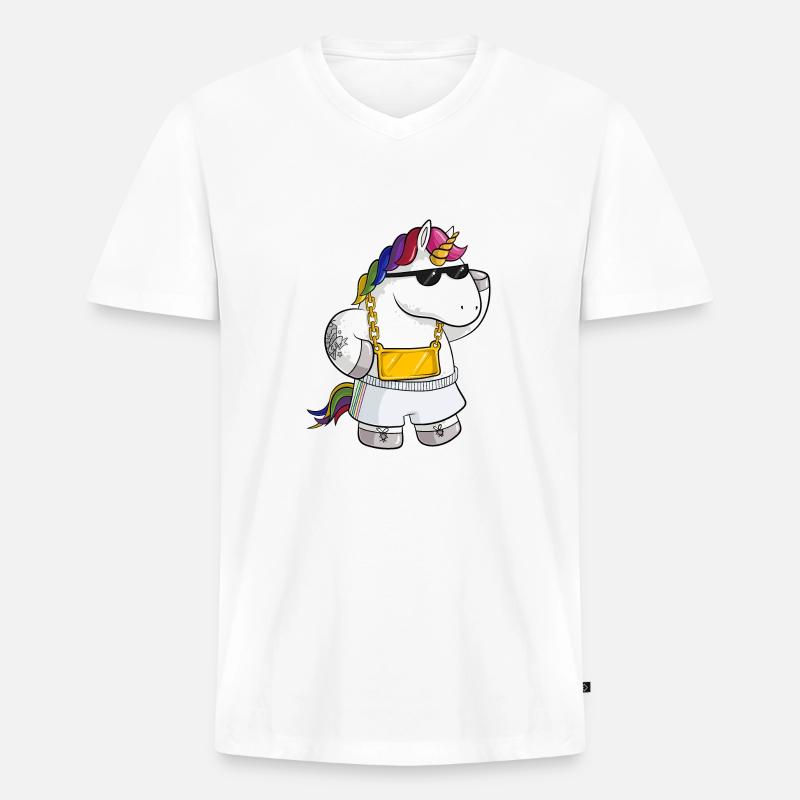 Unique Comic Einhorn - Männer Premium Bio T-Shirt mit V-Ausschnitt - Weiß