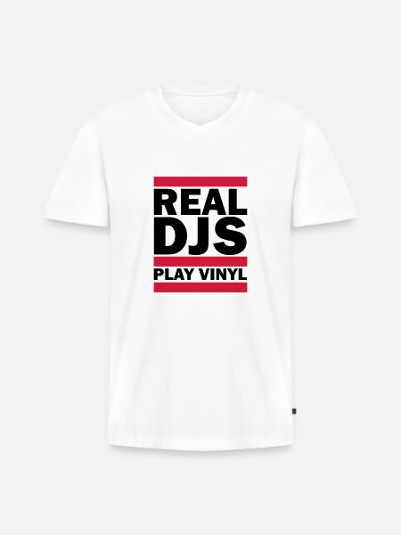 Real DJS PLAY VINYL - Männer Premium Bio T-Shirt mit V-Ausschnitt - Weiß