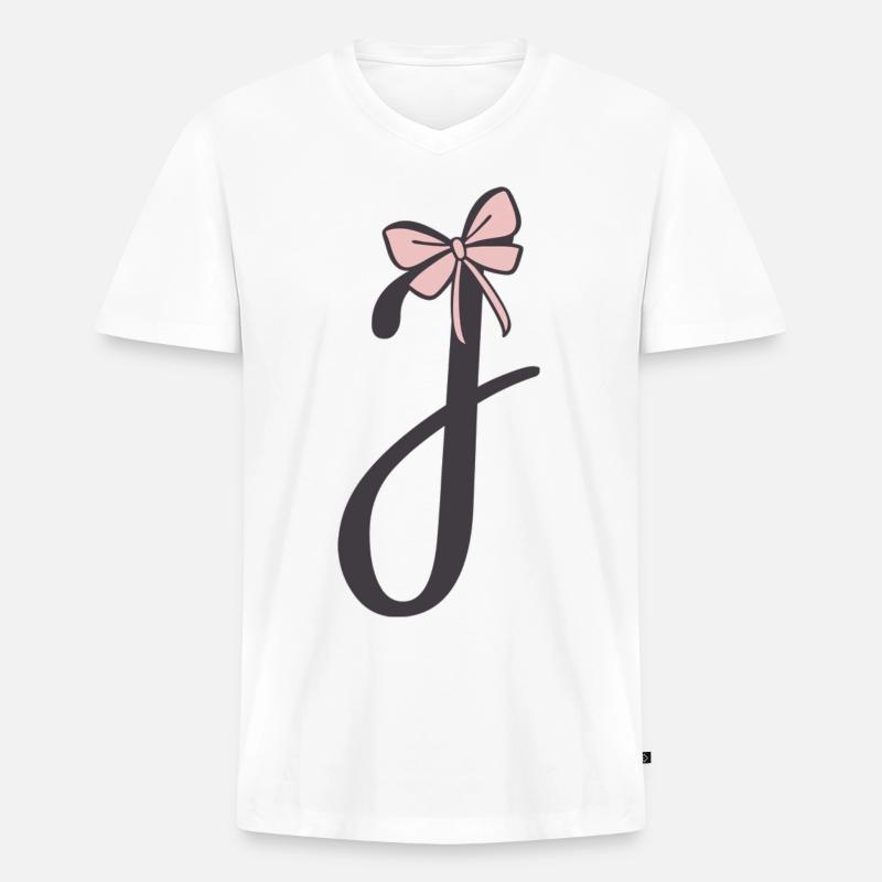 Anfangsbuchstabe J Schleifchen - Männer Premium Bio T-Shirt mit V-Ausschnitt - Weiß
