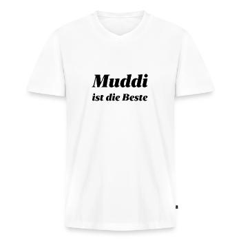 Beste Muddi - Männer Premium Bio T-Shirt mit V-Ausschnitt - Weiß - Vorne - Nico (187cm)
