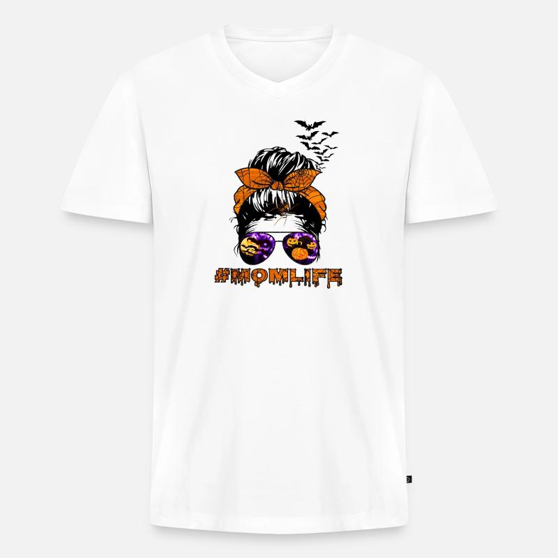 Mama Leben Halloween - Männer Premium Bio T-Shirt mit V-Ausschnitt - Weiß