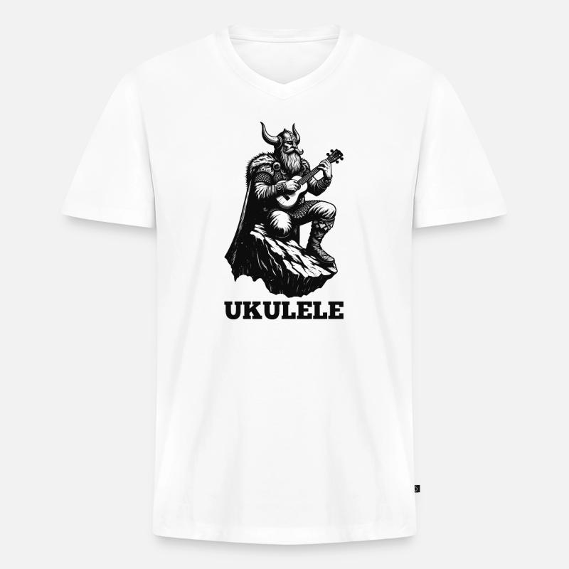 Ukulele Wikinger Musik Geschenk - Männer Premium Bio T-Shirt mit V-Ausschnitt - Weiß