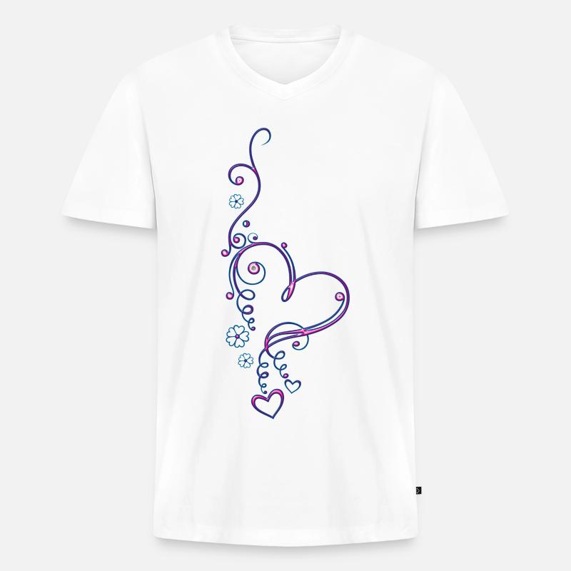 Herz mit Blumen, Liebe, pink blue - Männer Premium Bio T-Shirt mit V-Ausschnitt - Weiß
