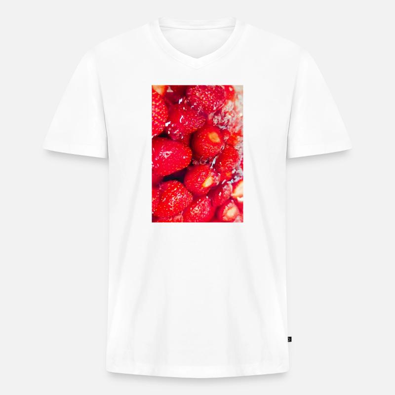 Frische Erdbeeren Erdbeerposter - Männer Premium Bio T-Shirt mit V-Ausschnitt - Weiß