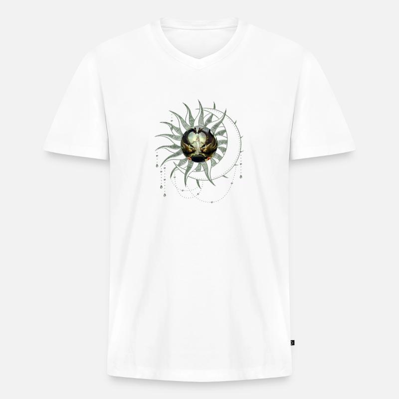 Wunderbare Fee am Drachentor - Männer Premium Bio T-Shirt mit V-Ausschnitt - Weiß