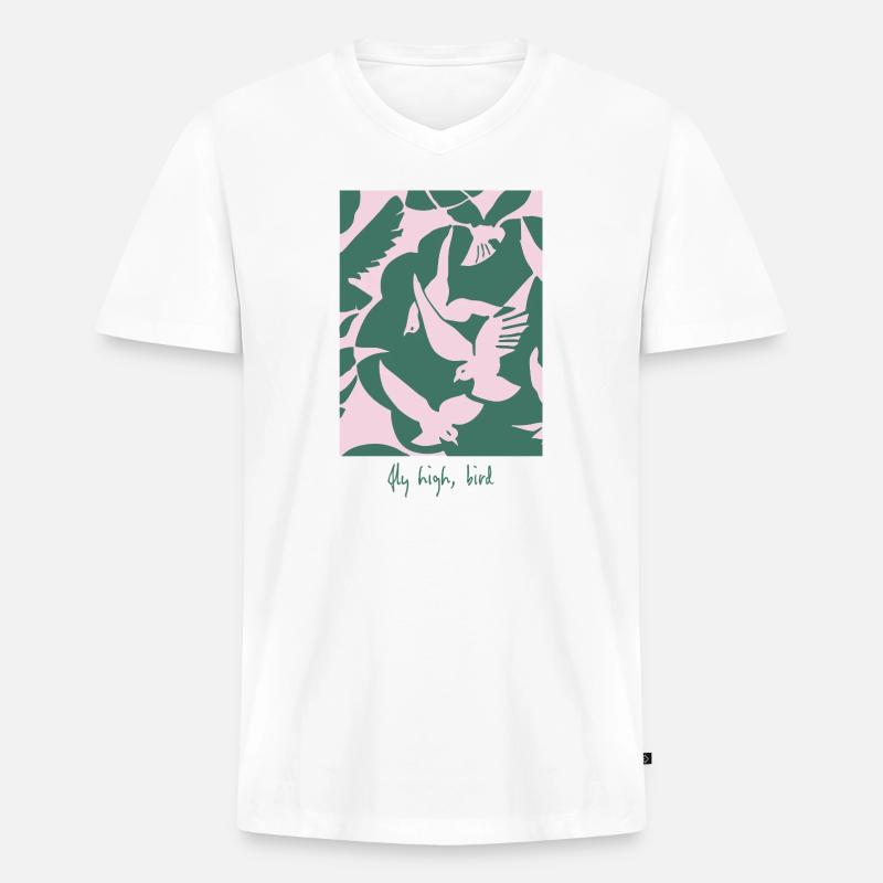 Fly High, Bird – Elegantes Vogel-Design - Männer Premium Bio T-Shirt mit V-Ausschnitt - Weiß