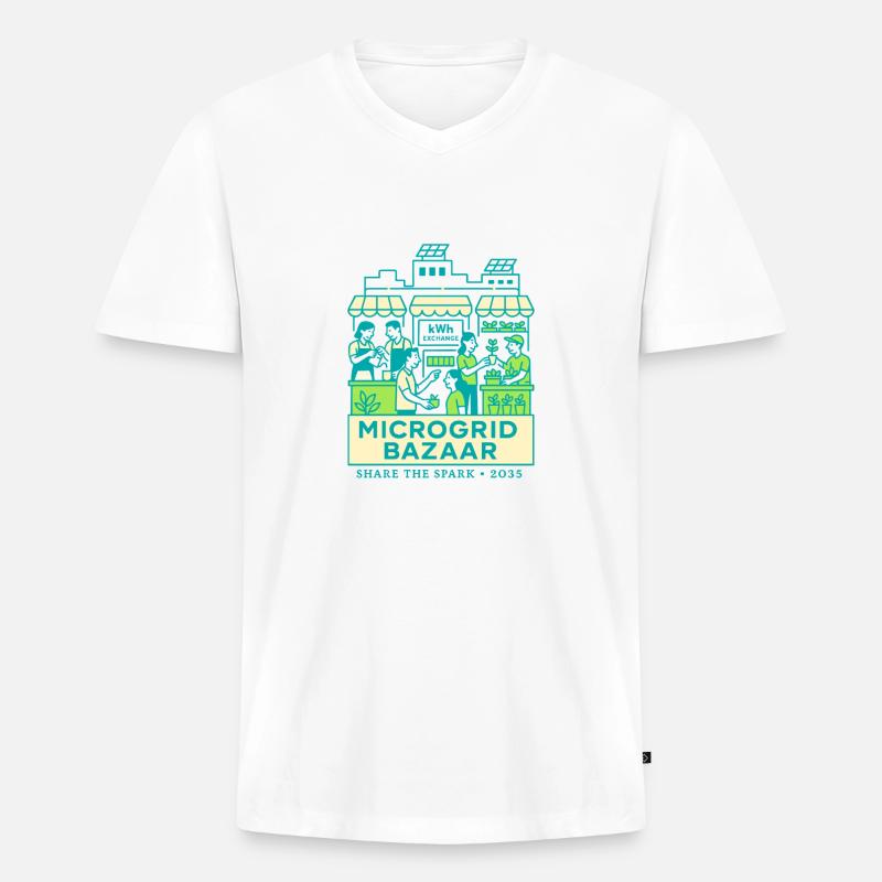 Microgrid Bazaar - Männer Premium Bio T-Shirt mit V-Ausschnitt - Weiß