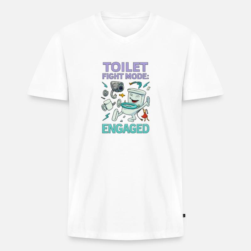 Toilettenkampf-Modus – Absurdes Hirnfäule-Design - Männer Premium Bio T-Shirt mit V-Ausschnitt - Weiß