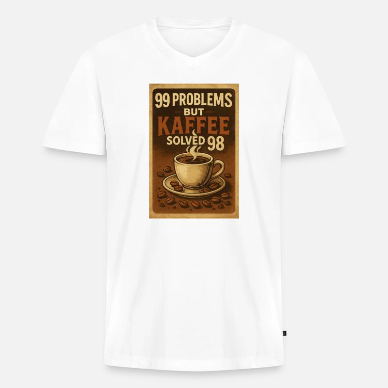99 Problems – but Kaffee solved 98 - Männer Premium Bio T-Shirt mit V-Ausschnitt - Weiß
