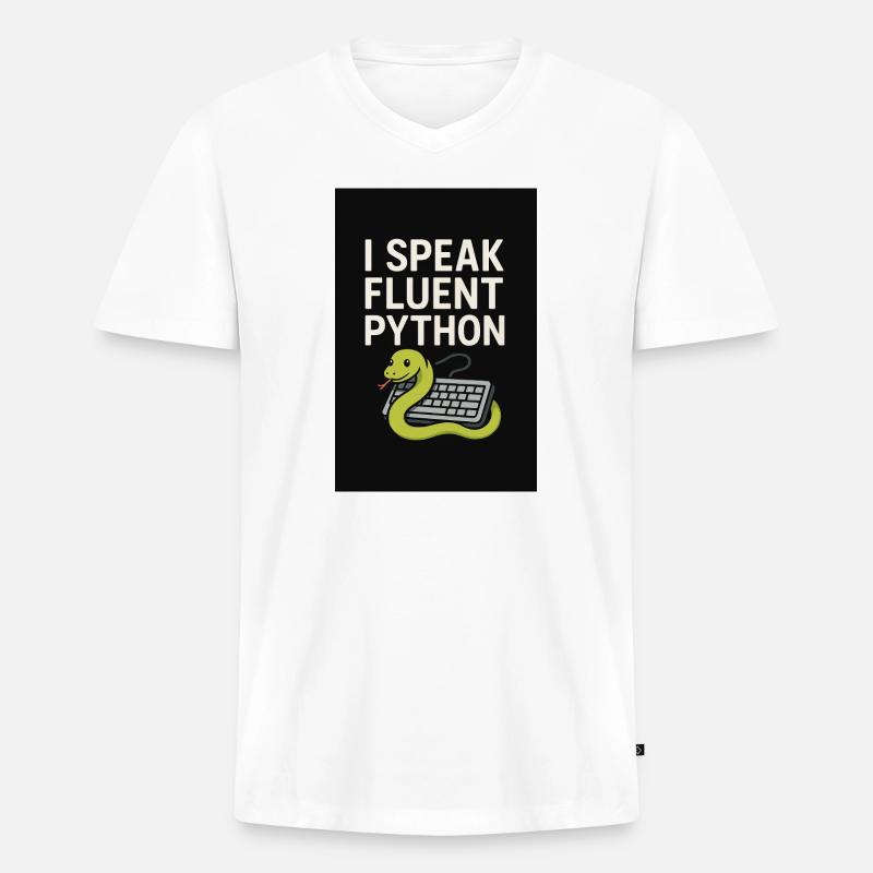 Serpent de codage Python - T-shirt encolure en V Premium bio Homme - blanc