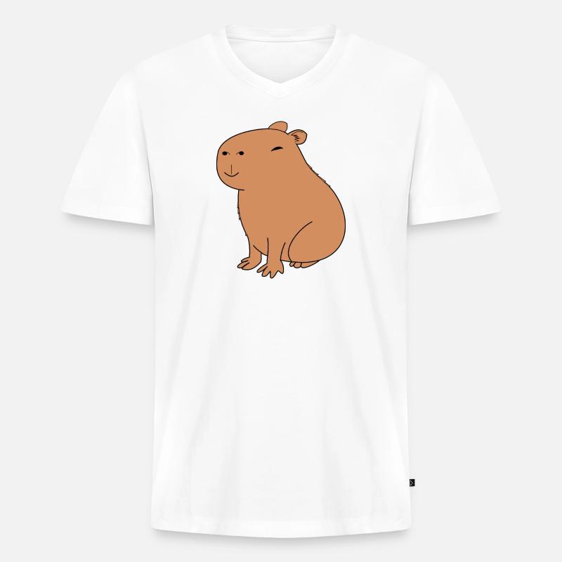 Fröhliches Capybara - Männer Premium Bio T-Shirt mit V-Ausschnitt - Weiß
