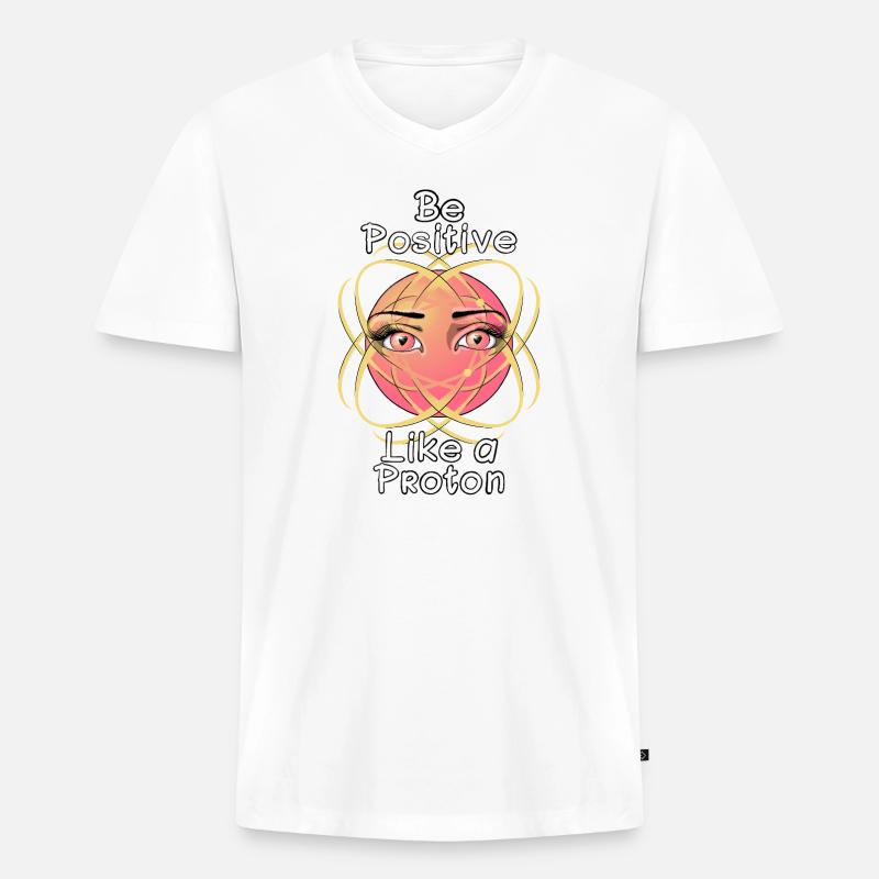 Sei positiv wie ein Proton - Männer Premium Bio T-Shirt mit V-Ausschnitt - Weiß