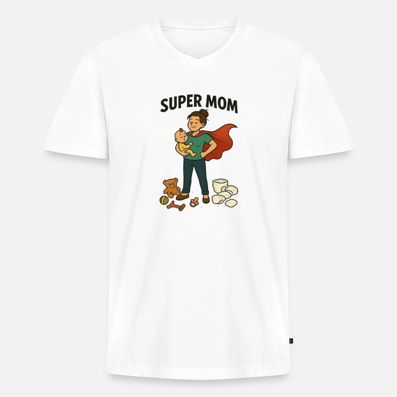 Super Mama Held mit Kind Cape - Männer Premium Bio T-Shirt mit V-Ausschnitt - Weiß