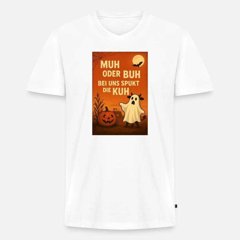 Spukkuh Halloween: MuH oder Buh - Männer Premium Bio T-Shirt mit V-Ausschnitt - Weiß