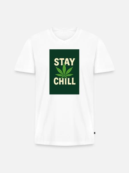 Stay Chill Cannabis Leaf - Men's Premium Organic T-shirt with V-neck - white