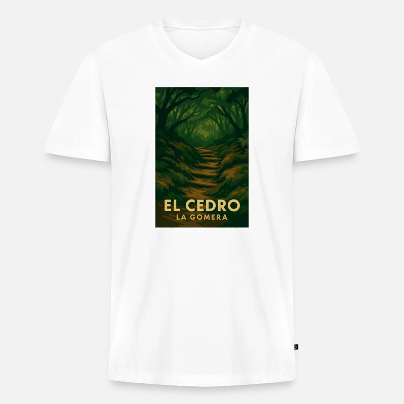 El Cedro – Mystischer Waldpfad - Männer Premium Bio T-Shirt mit V-Ausschnitt - Weiß