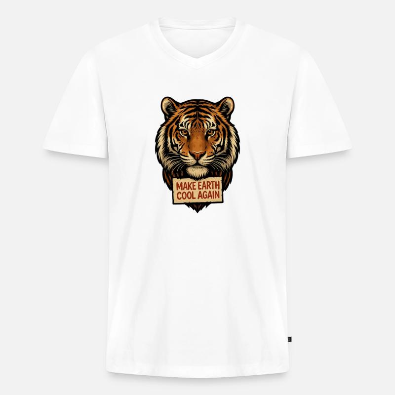 Tigerkopf Make Earth Cool Again - Männer Premium Bio T-Shirt mit V-Ausschnitt - Weiß
