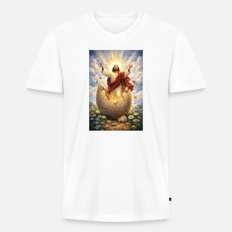 Auferstehung aus Eierbruch - Männer Premium Bio T-Shirt mit V-Ausschnitt - Weiß
