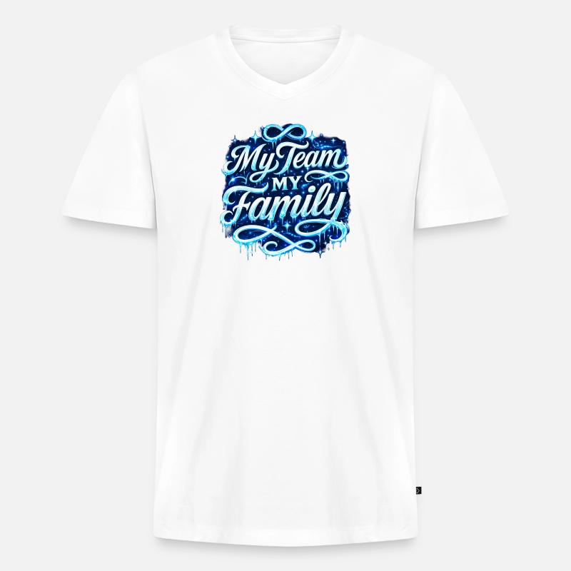 My Team My Family Neon Script - Männer Premium Bio T-Shirt mit V-Ausschnitt - Weiß