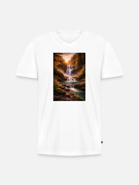 Waterfall in the evening sun - Men's Premium Organic T-shirt with V-neck - white